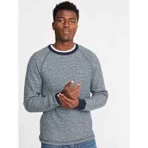 Old Navy‎ Men's Gray & Blue Waffle Knit Raglan Long Sleeve Crewneck Shirt L